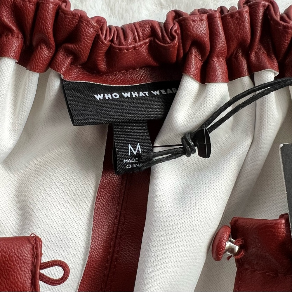 Who What Wear Fired Brick Faux Leather Top 3/4 Ballon Sleeves Sz M NWT - Picture 6 of 15